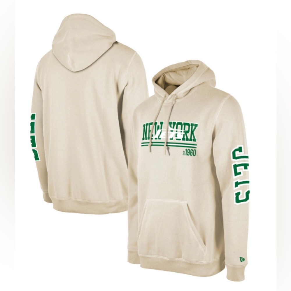 New York Jets New Era Third Down Historic Pullover Hoodie - Cream Men's XL